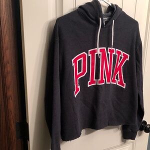 PINK Victoria's Secret Black Hoodie with Red Logo cut off  crop top